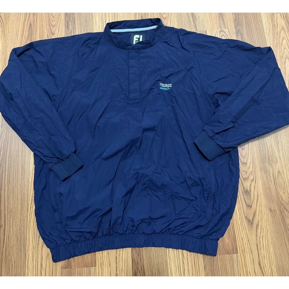 FootJoy Golf Windbreaker Pullover Mens Large Navy Long Island National Jacket